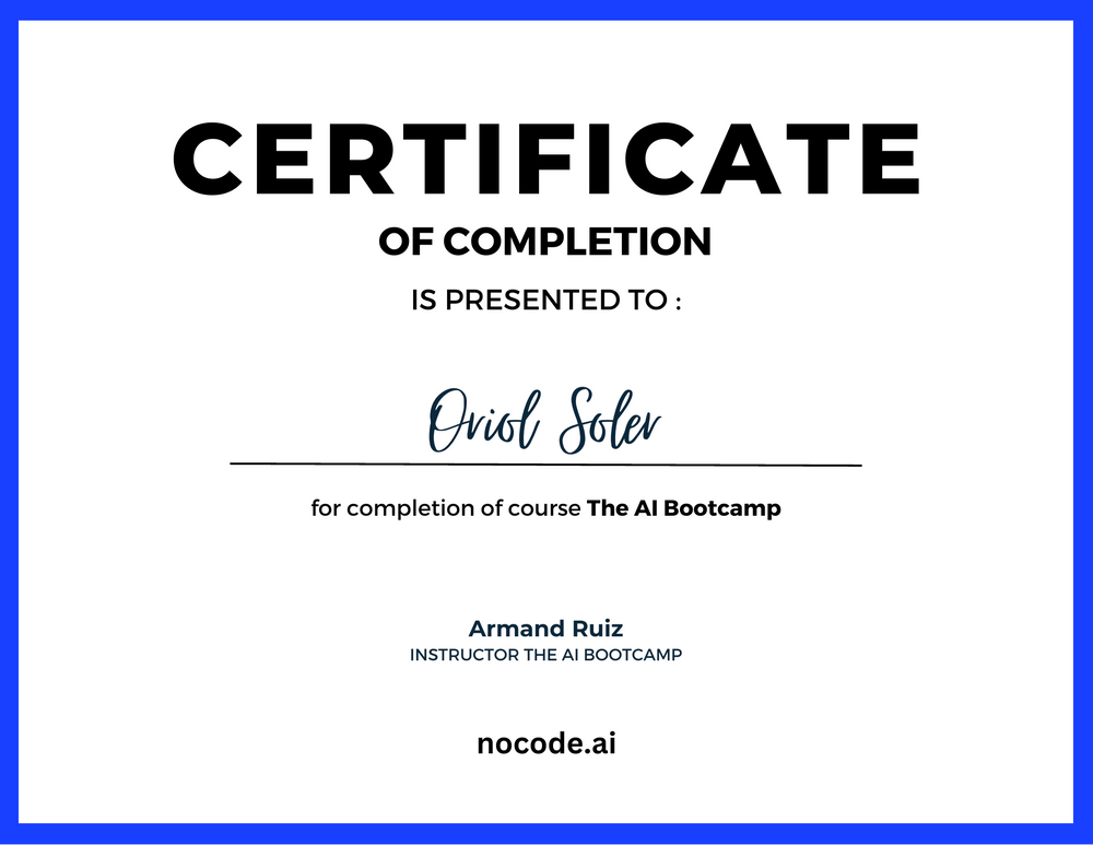 AI Bootcamp Certificate of Completion
